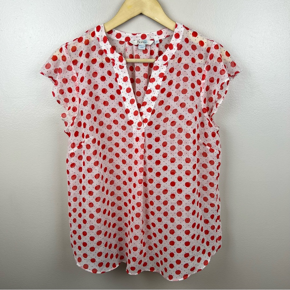 Boden White Blouse with Red Polka Dots